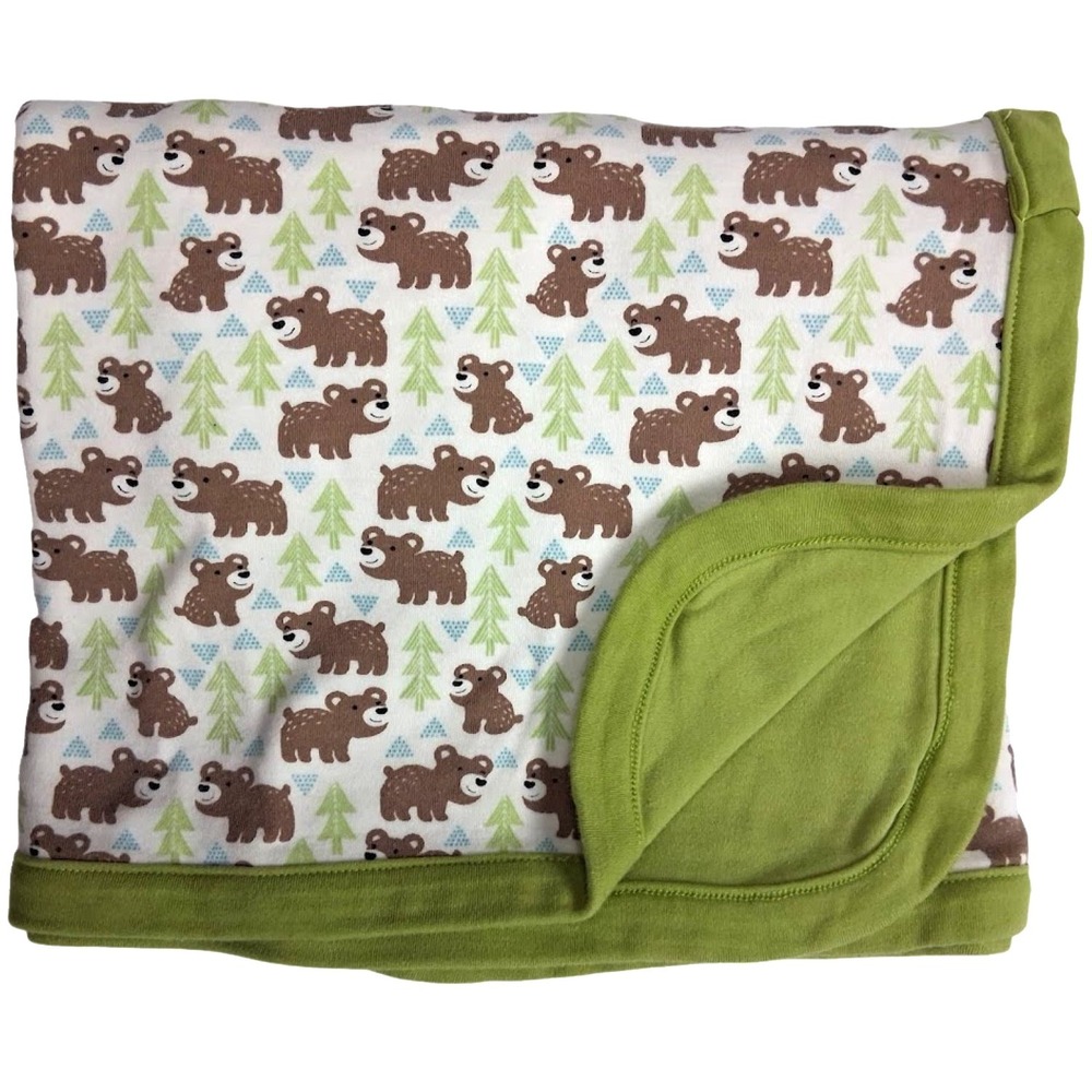 Apple‎ Park Organic Cotton Baby Blanket Green Trees Bear 26x32 Double Layer 2ply